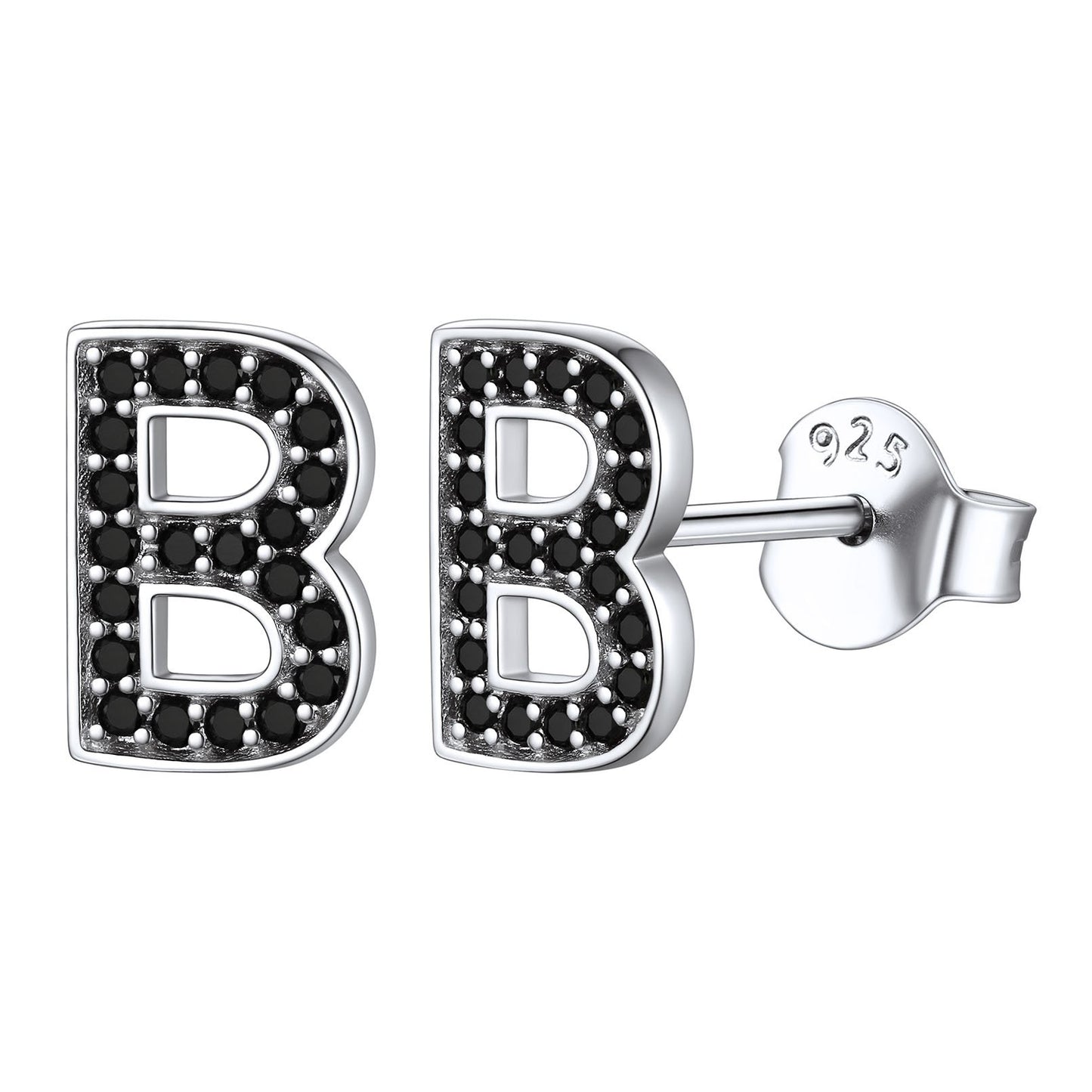 925 Sterling Silver CZ Initial B Stud Earrings