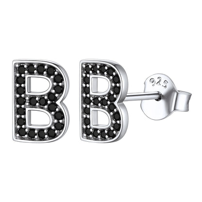 925 Sterling Silver CZ Initial B Stud Earrings