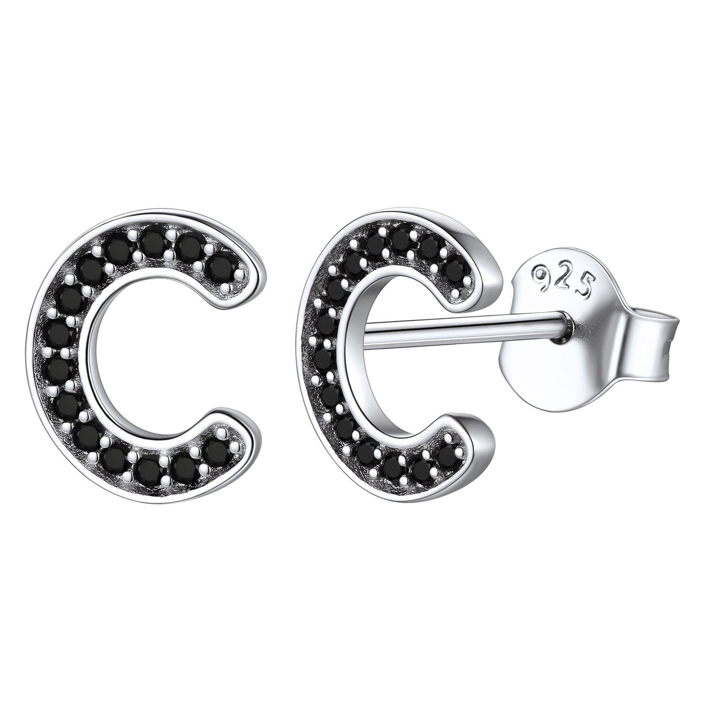 925 Sterling Silver CZ Initial C Stud Earrings