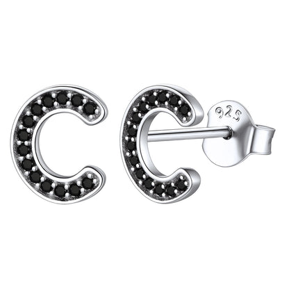 925 Sterling Silver CZ Initial C Stud Earrings