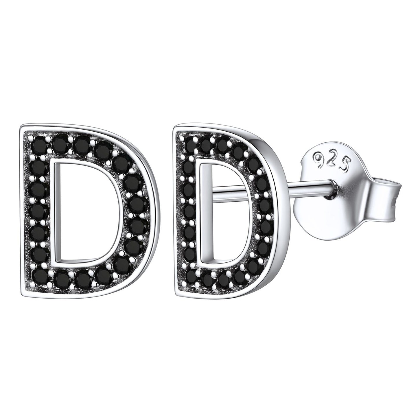 925 Sterling Silver CZ Initial D Stud Earrings