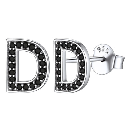 925 Sterling Silver CZ Initial D Stud Earrings