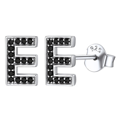925 Sterling Silver CZ Initial E Stud Earrings