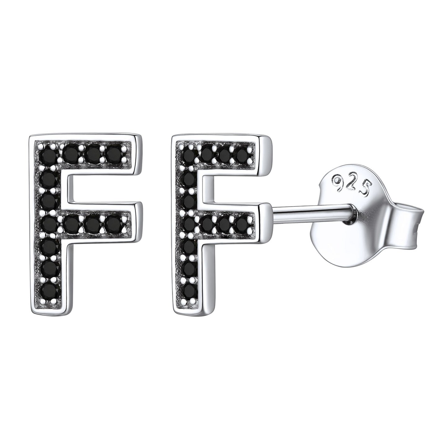 925 Sterling Silver CZ Initial F Stud Earrings