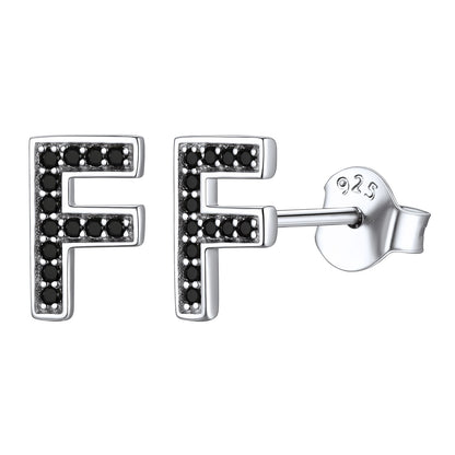 925 Sterling Silver CZ Initial F Stud Earrings