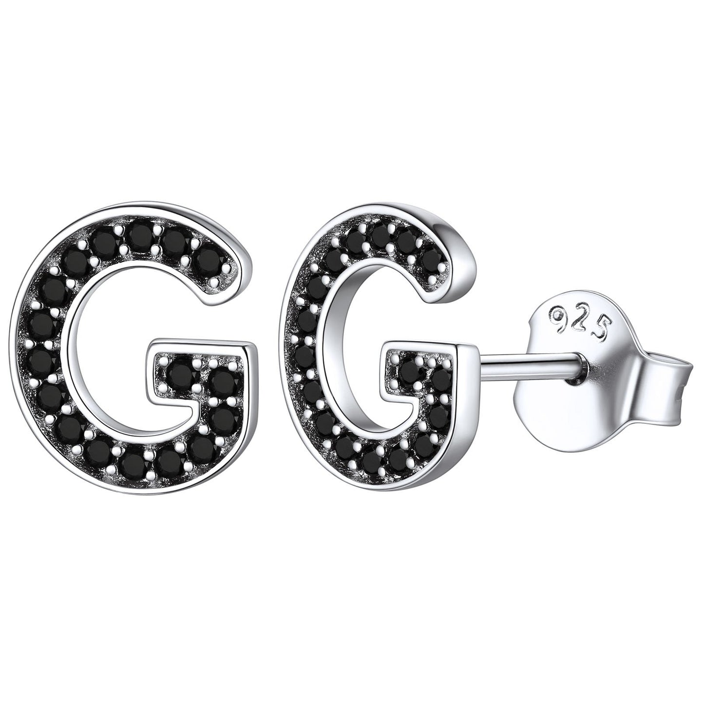 925 Sterling Silver CZ Initial G Stud Earrings