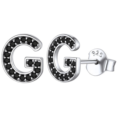 925 Sterling Silver CZ Initial G Stud Earrings