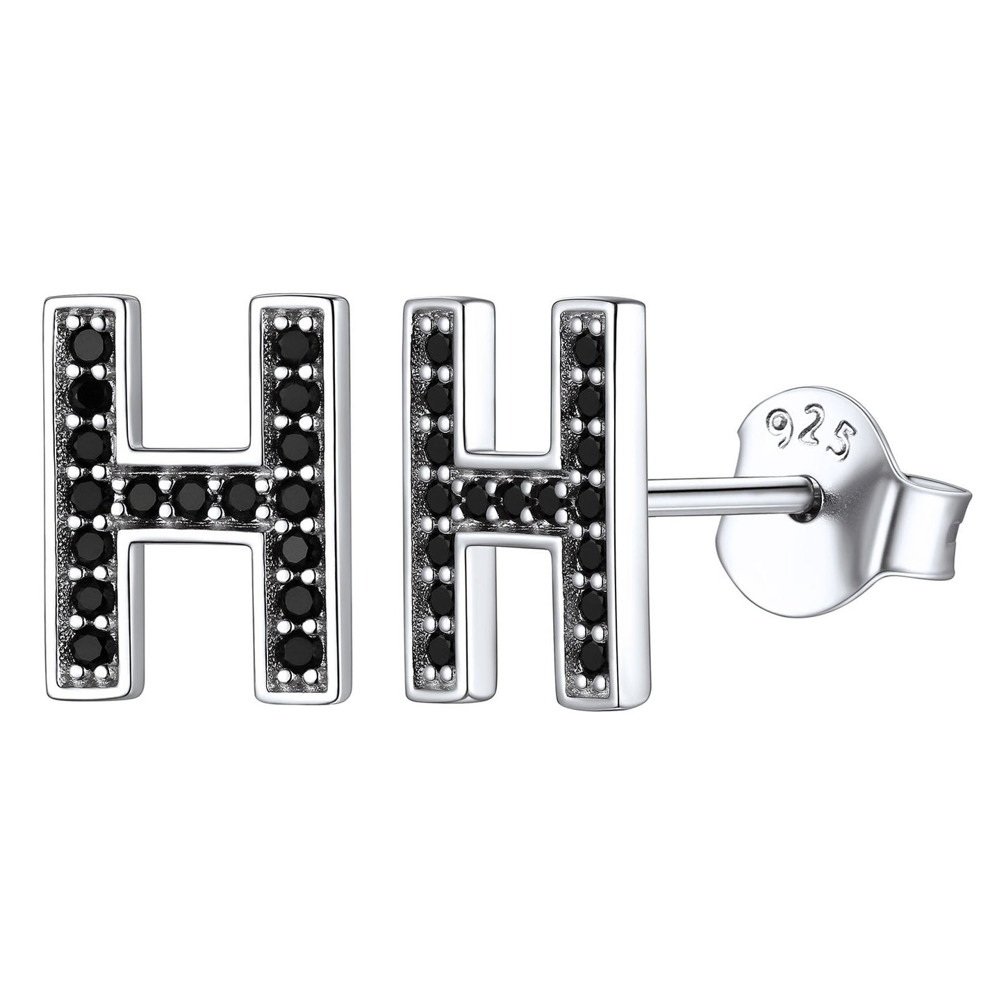 925 Sterling Silver CZ Initial H Stud Earrings
