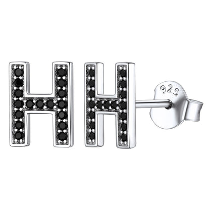 925 Sterling Silver CZ Initial H Stud Earrings