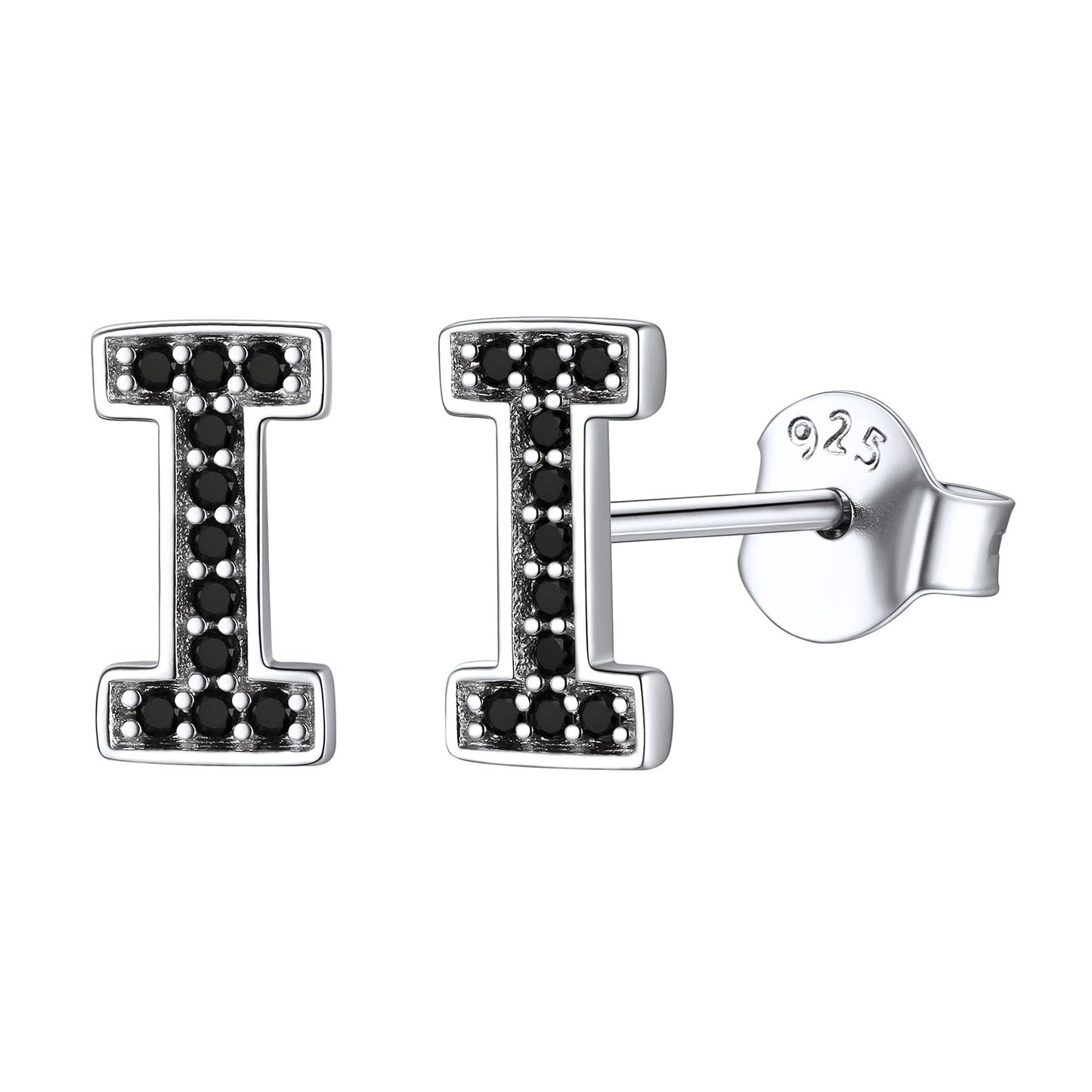 925 Sterling Silver CZ Initial I Stud Earrings