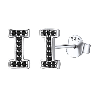 925 Sterling Silver CZ Initial I Stud Earrings