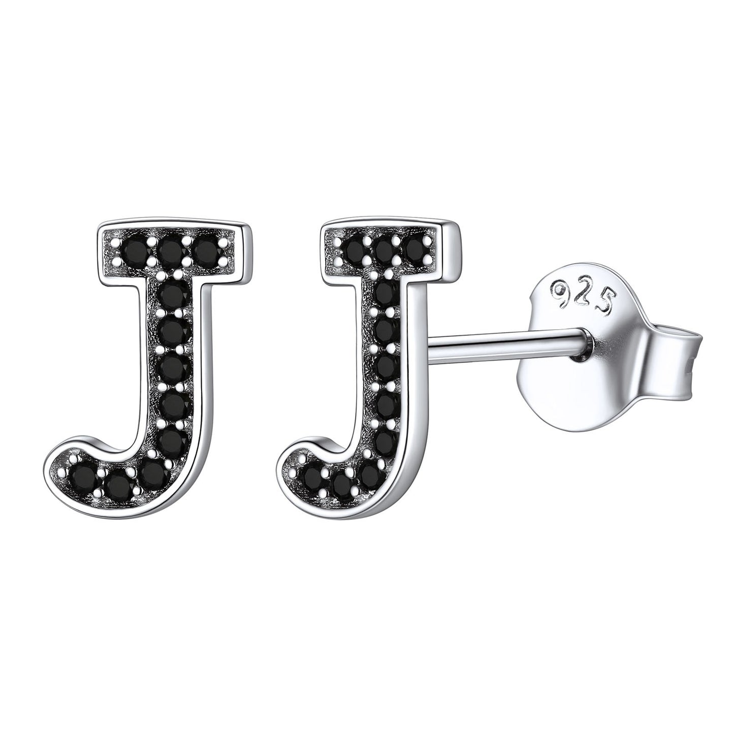 925 Sterling Silver CZ Initial J Stud Earrings