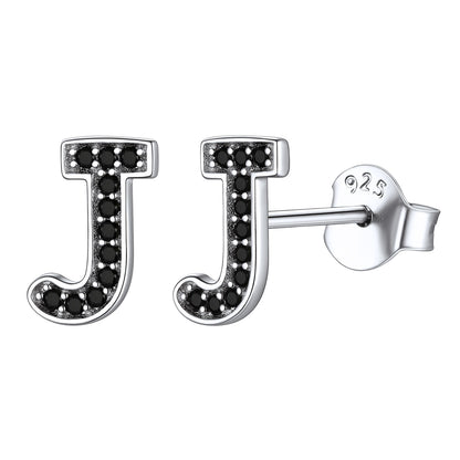 925 Sterling Silver CZ Initial J Stud Earrings