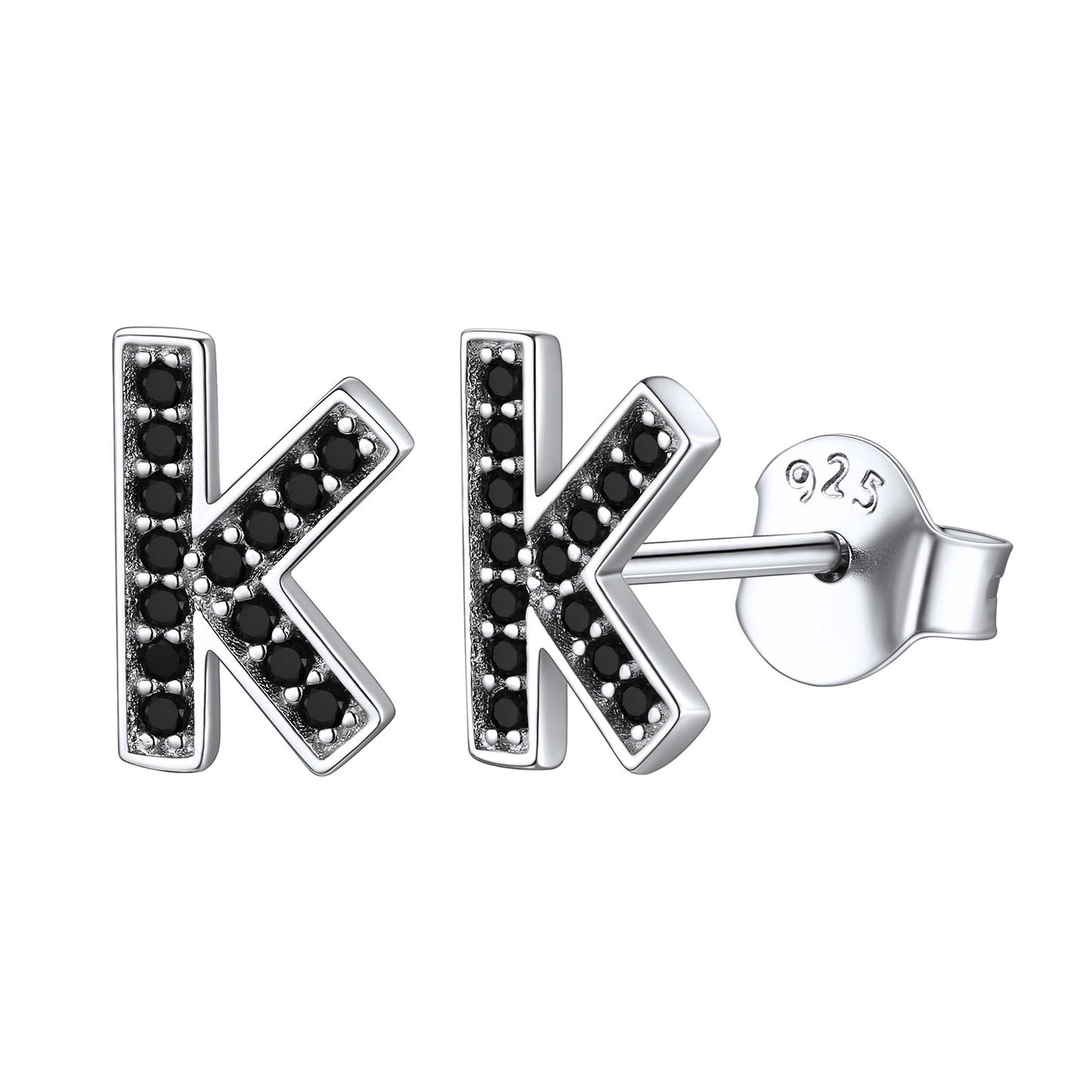 925 Sterling Silver CZ Initial K Stud Earrings