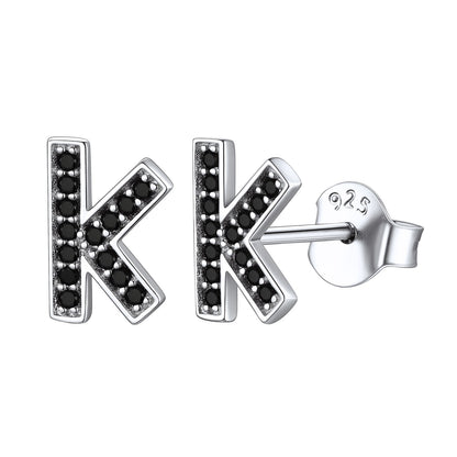 925 Sterling Silver CZ Initial K Stud Earrings