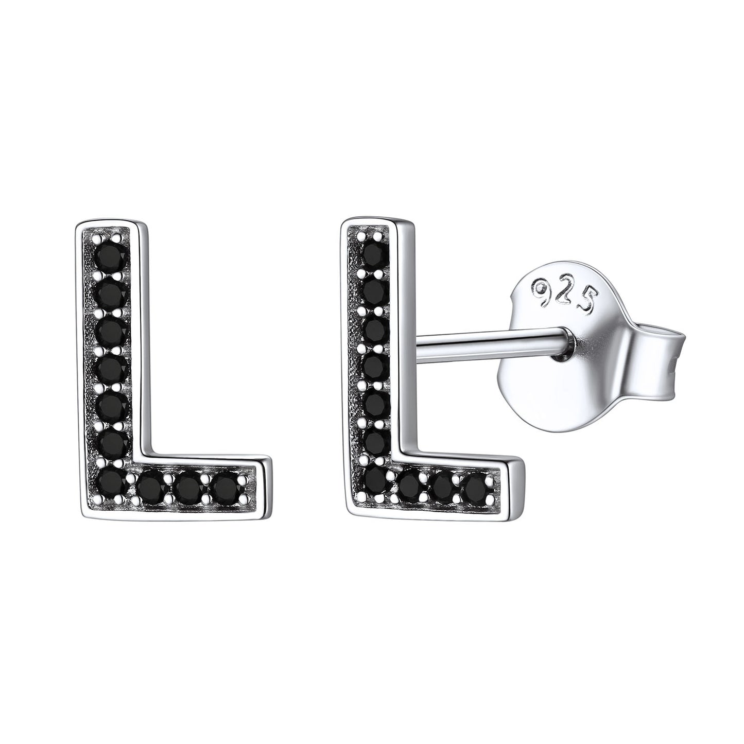 925 Sterling Silver CZ Initial L Stud Earrings