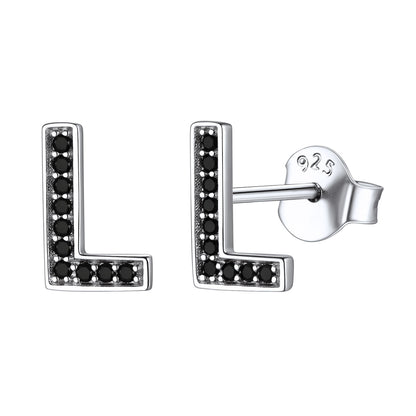 925 Sterling Silver CZ Initial L Stud Earrings