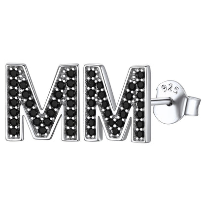 925 Sterling Silver CZ Initial M Stud Earrings