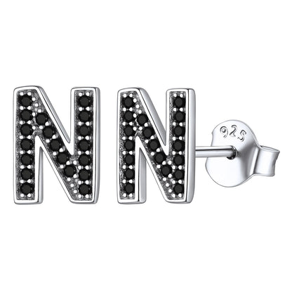 925 Sterling Silver CZ Initial N Stud Earrings