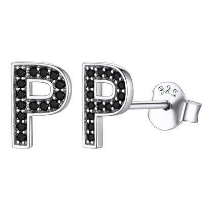925 Sterling Silver CZ Initial P Stud Earrings