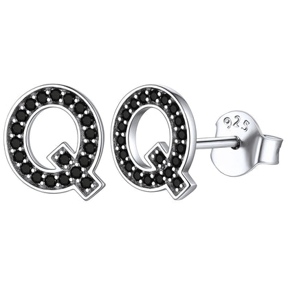 925 Sterling Silver CZ Initial Q Stud Earrings