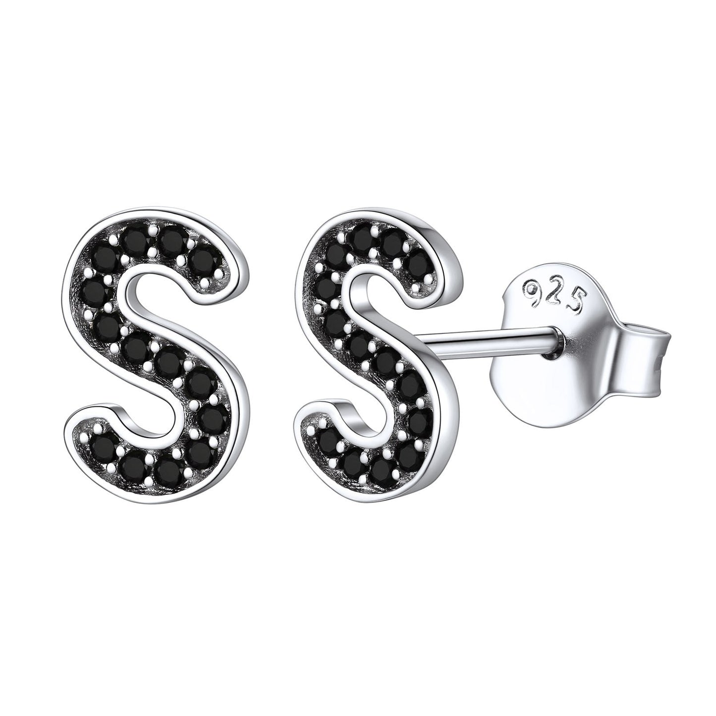 925 Sterling Silver CZ Initial S Stud Earrings