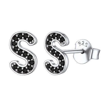 925 Sterling Silver CZ Initial S Stud Earrings
