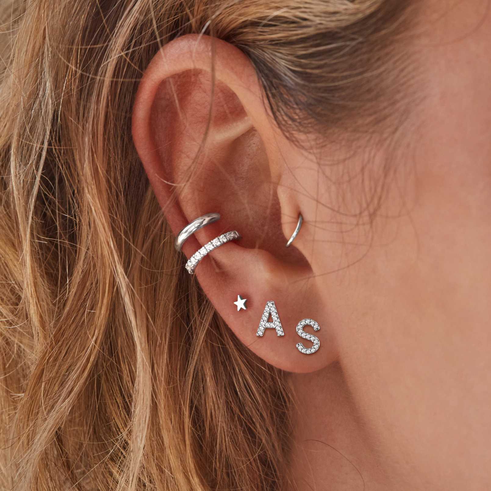 925 Sterling Silver CZ Initial Stud Earrings