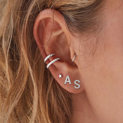 925 Sterling Silver CZ Initial Stud Earrings