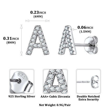 925 Sterling Silver CZ Initial Stud Earrings: Dimension, Hypoallergenic
