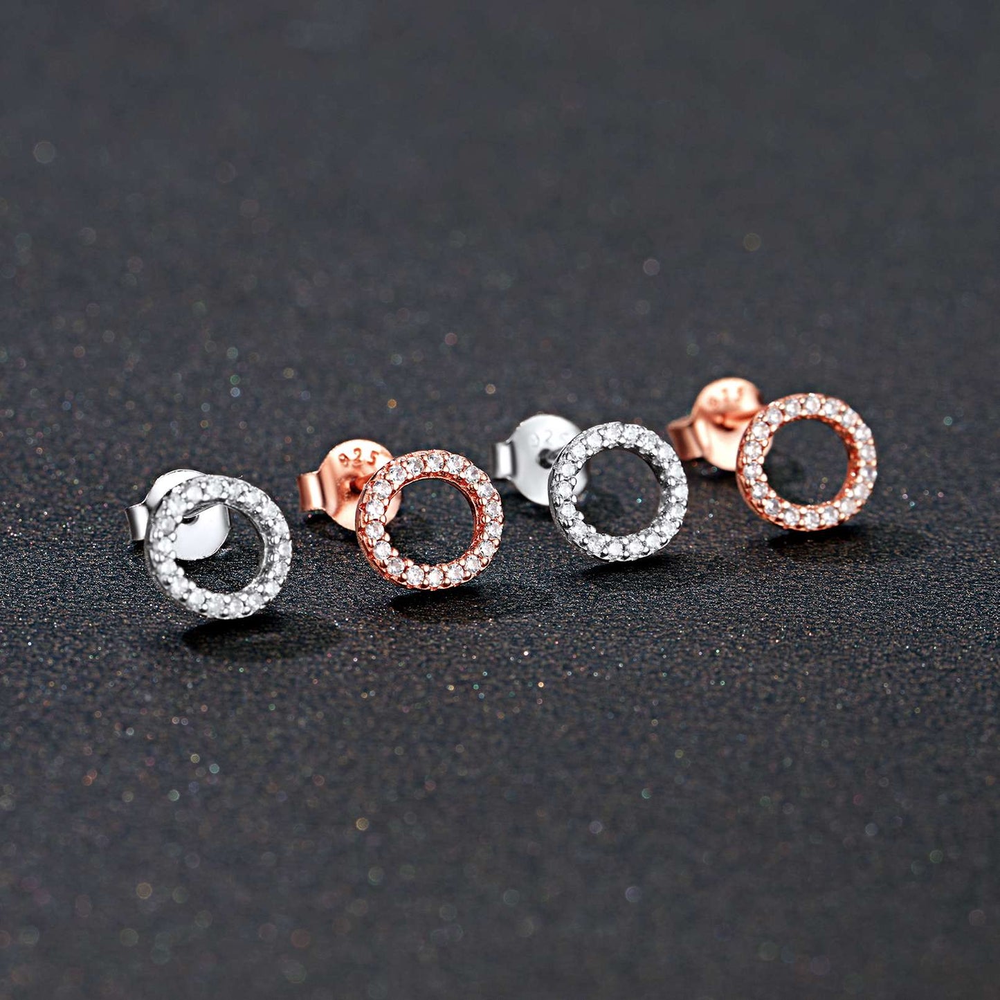 925 Sterling Silver CZ Initial Stud Earrings in 2 color