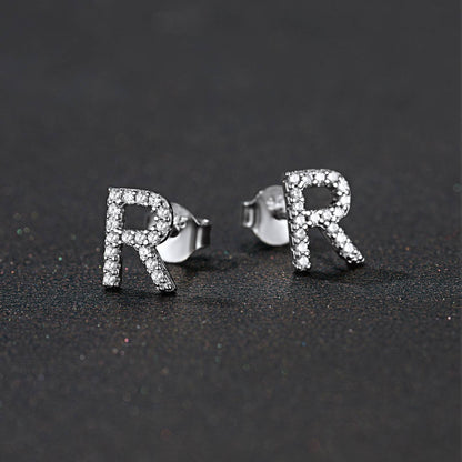 925 Sterling Silver CZ Initial Stud Earrings in Silver