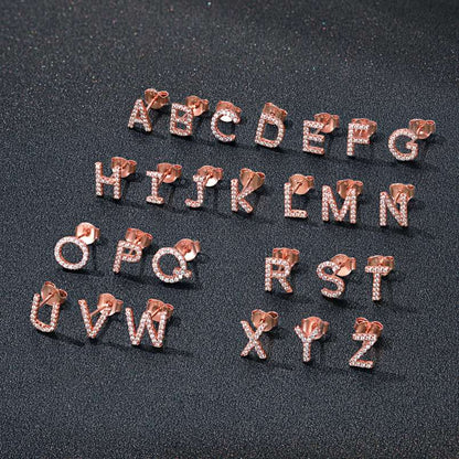 925 Sterling Silver CZ Initial Stud Earrings in different color