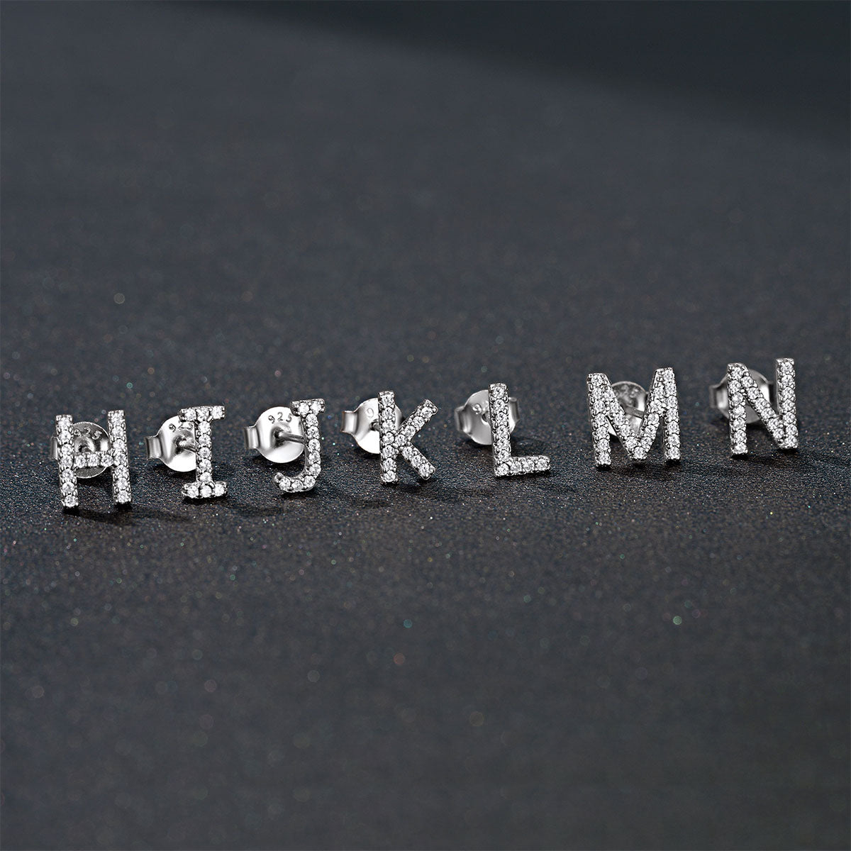 925 Sterling Silver CZ Initial Stud Earrings in different initial