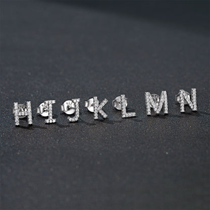 925 Sterling Silver CZ Initial Stud Earrings in different initial