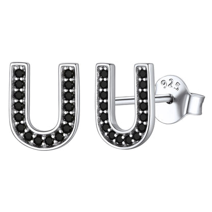 925 Sterling Silver CZ Initial U Stud Earrings