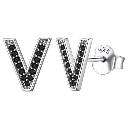 925 Sterling Silver CZ Initial V Stud Earrings