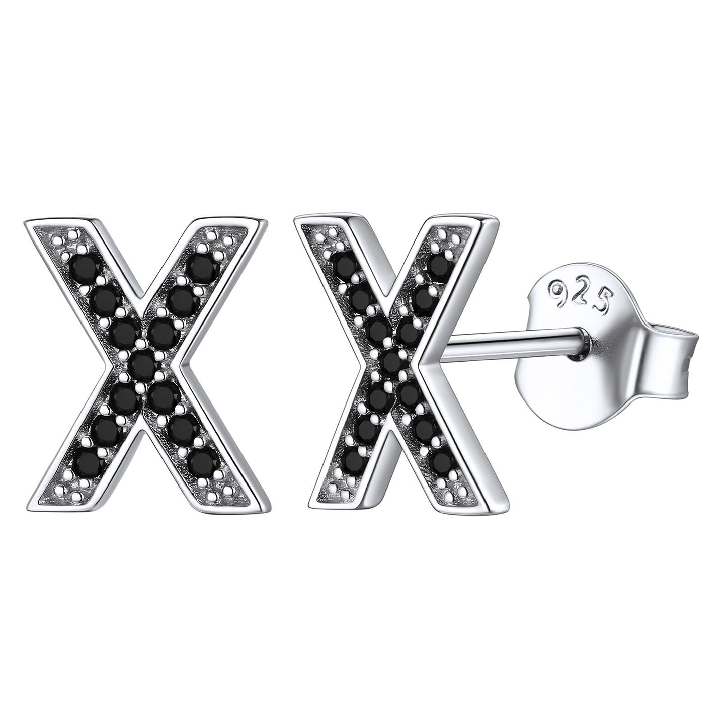 925 Sterling Silver CZ Initial X Stud Earrings