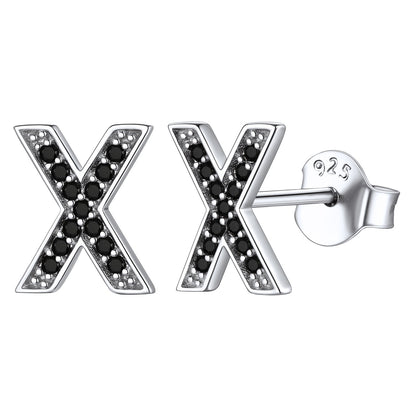 925 Sterling Silver CZ Initial X Stud Earrings