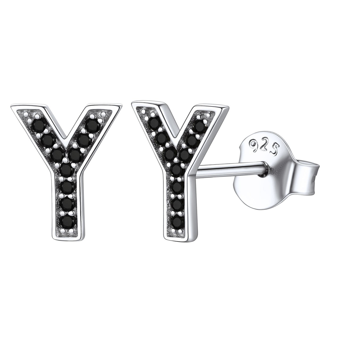 925 Sterling Silver CZ Initial Y Stud Earrings