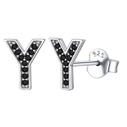 925 Sterling Silver CZ Initial Y Stud Earrings