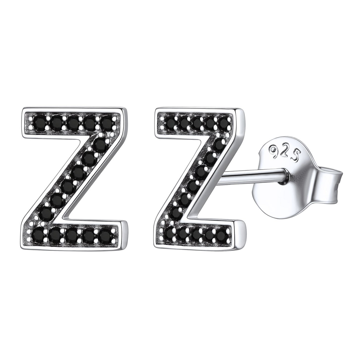 925 Sterling Silver CZ Initial Z Stud Earrings