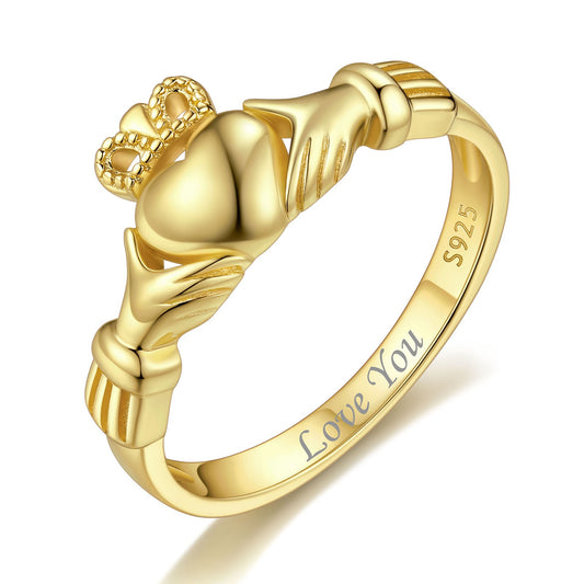 925 Sterling Silver Claddagh Heart Promise Ring for Women Gold