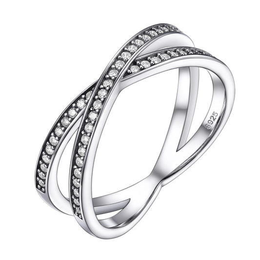 925 Sterling Silver Criss Cross X Eternity Promise Ring