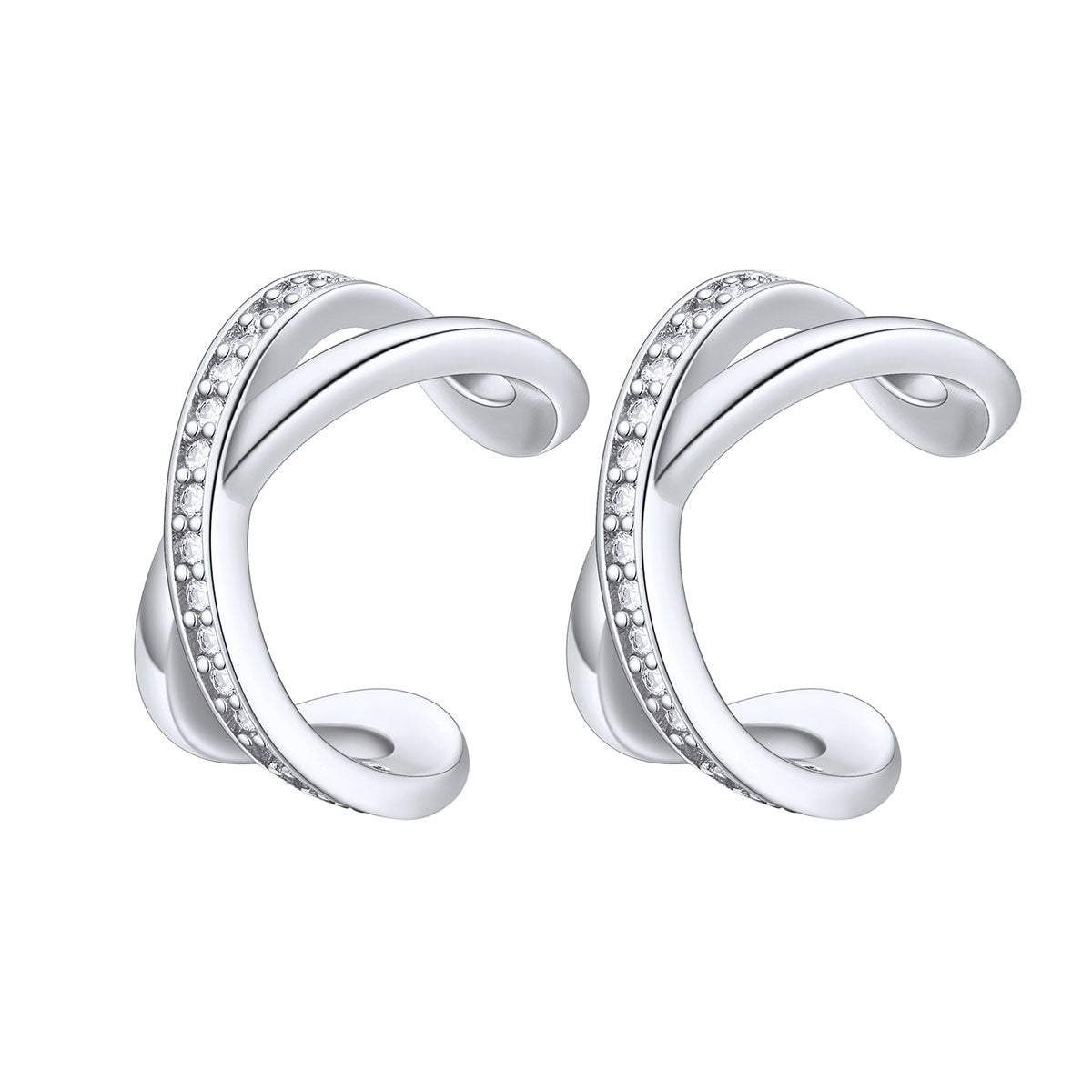 925 Sterling Silver Cubic Zirconia Cross Ear Cuff Earrings