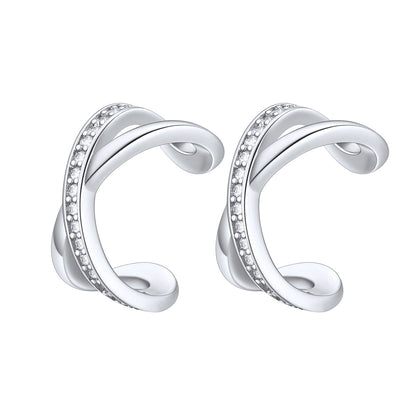 925 Sterling Silver Cubic Zirconia Cross Ear Cuff Earrings