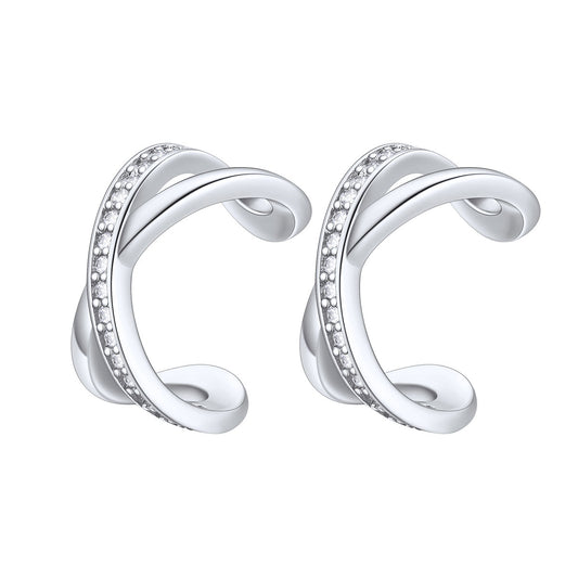 925 Sterling Silver Cubic Zirconia Cross Ear Cuff Earrings