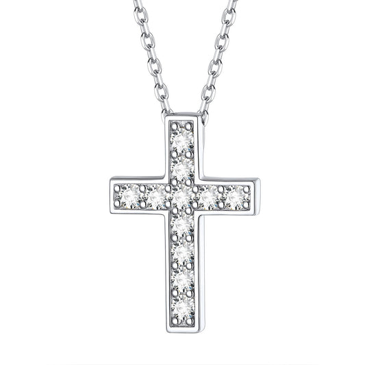925 Sterling Silver Cubic Zirconia Cross Necklace for Women