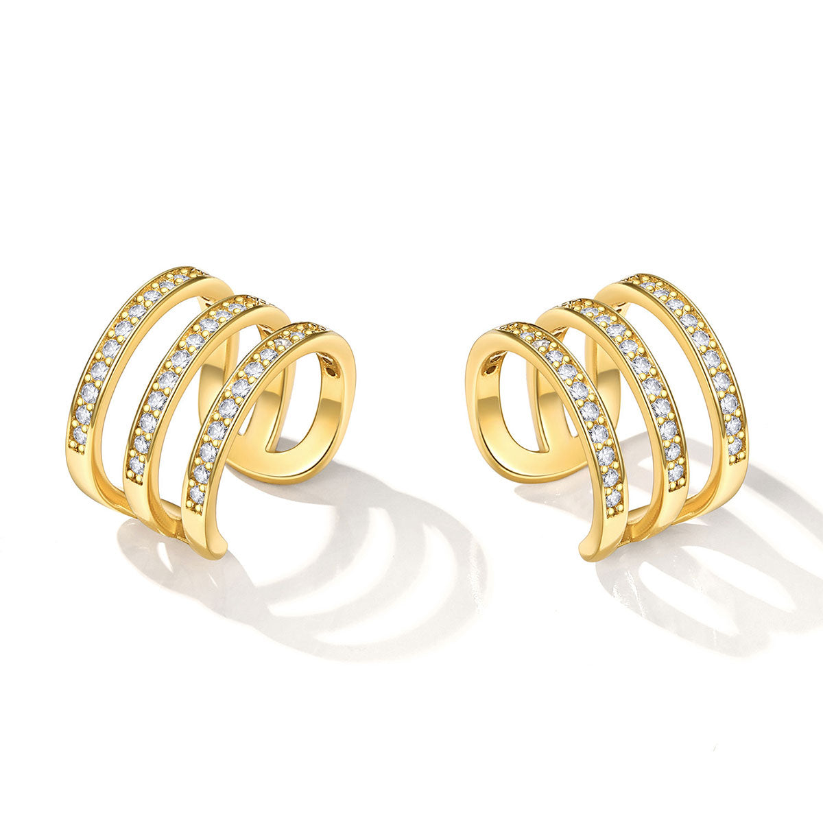 925 Sterling Silver Cubic Zirconia Cuff Earrings Gold Plated
