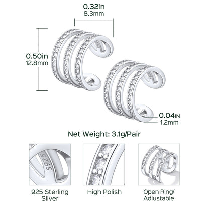925 Sterling Silver Cubic Zirconia Cuff Earrings Sterling Silver Dimension, Durable, Solid